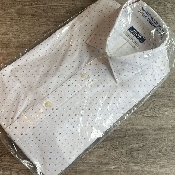 Izod Long Sleeve Slim Fit Print Shirt-red Multi-15-32/33 - Picture 2 of 3